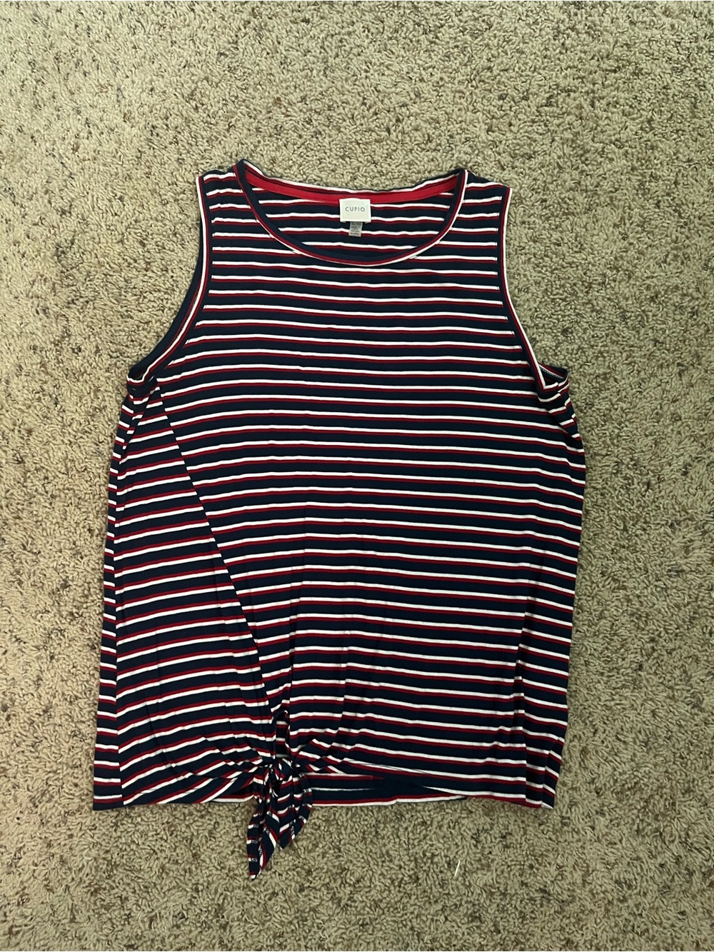 Cupio Navy Red White Striped Tie-Front Tank
